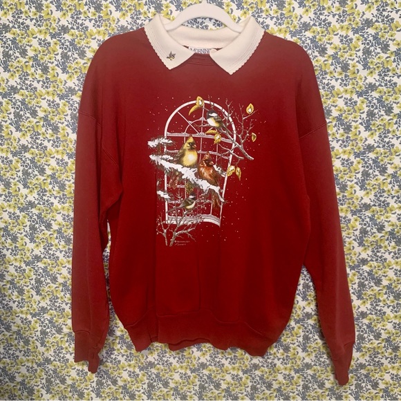 Vintage Bird Design Navy Printed Sweatshirt - M
